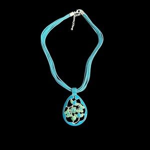 Stephan & Co. Turquoise Blue and Green Pendant Necklace of Butterflies & Flowers